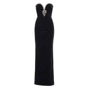 Strapless Embellished Velvet Maxi Dress