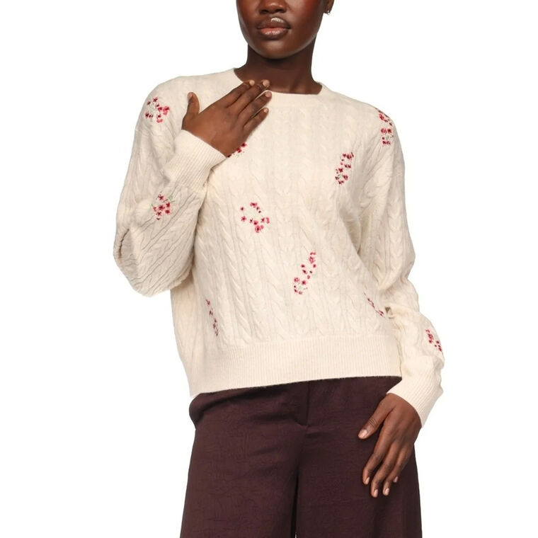 Flower Cable Crew Sweater image number null