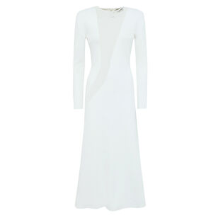 Long Sleeve Neoprene Midi Dress With Transparent Mesh Wave Insert