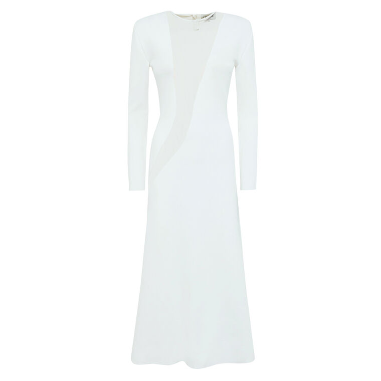 Long Sleeve Neoprene Midi Dress With Transparent Mesh Wave Insert image number null