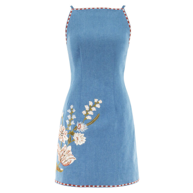 Chester Sleeveless Embroidered Denim Mini Dress image number null
