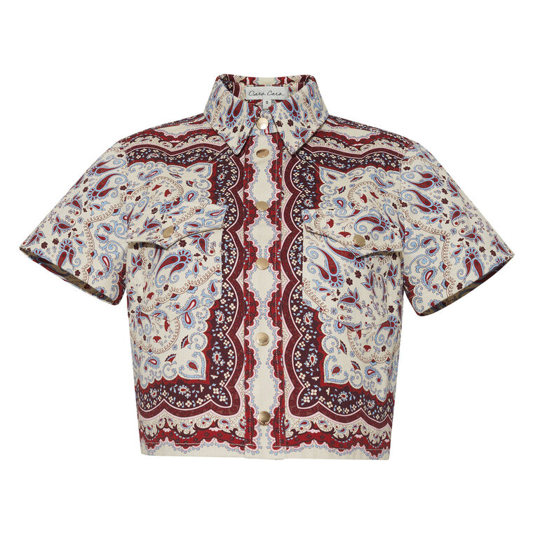 Paro Short Sleeve Cropped Button Down Shirt image number null