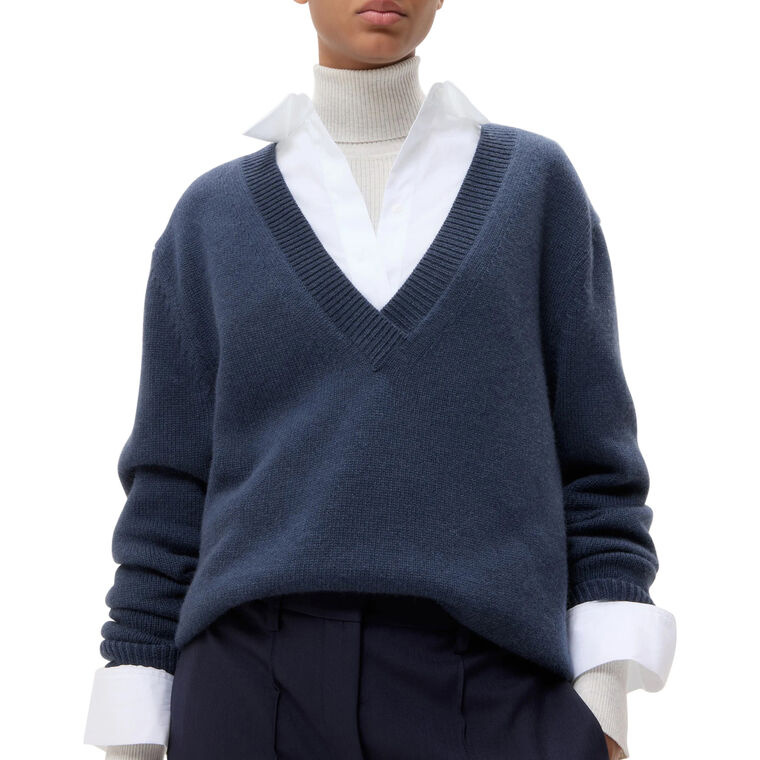 Deep V-Neck Long Sleeve Cashmere Sweater image number null