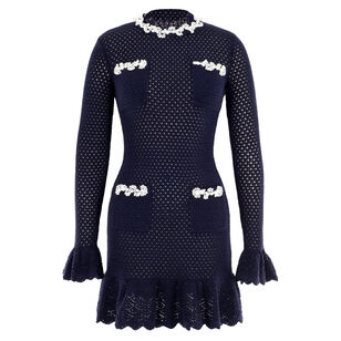 Pearl Trim Knit Mini Dress
