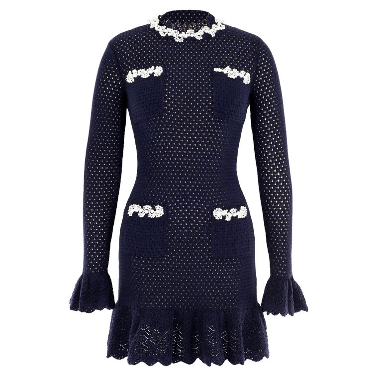 Pearl Trim Knit Mini Dress image number null