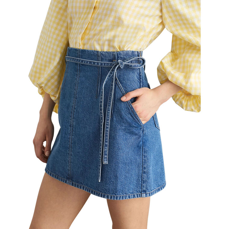 Annika Belted Denim Mini Skirt image number null