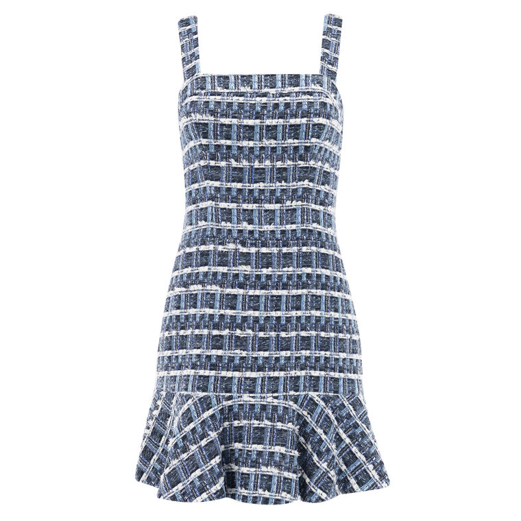 Kaidra Sleeveless Square Neck Drop Waist Tweed Mini Dress image number null