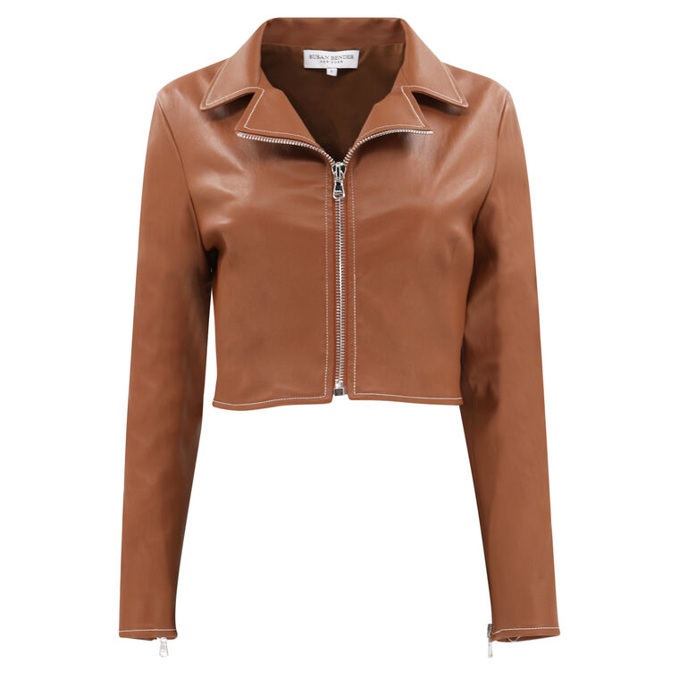 Long Sleeve Leather Crop Moto image number null