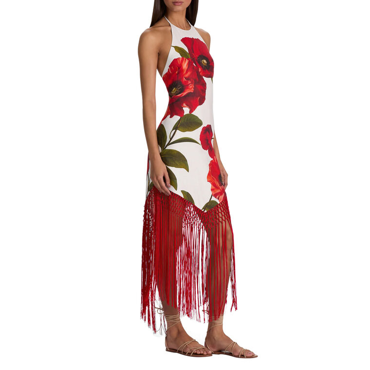 Mallory Halterneck Linen Fringe Midi Dress image number null