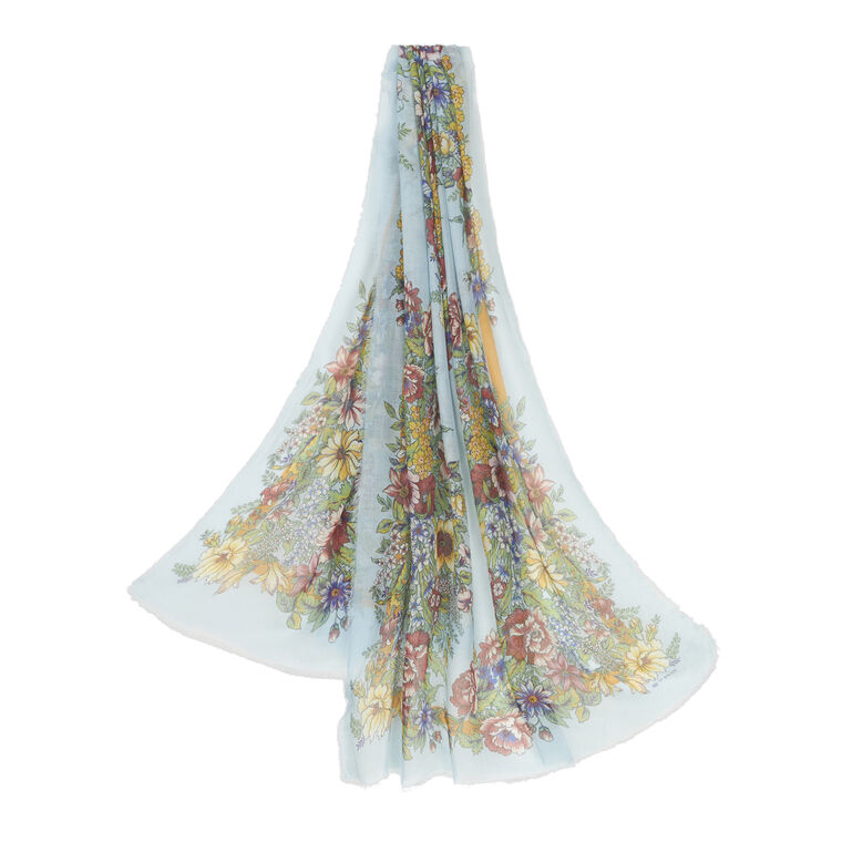 Floral-Print Frayed-Edge Scarf image number null
