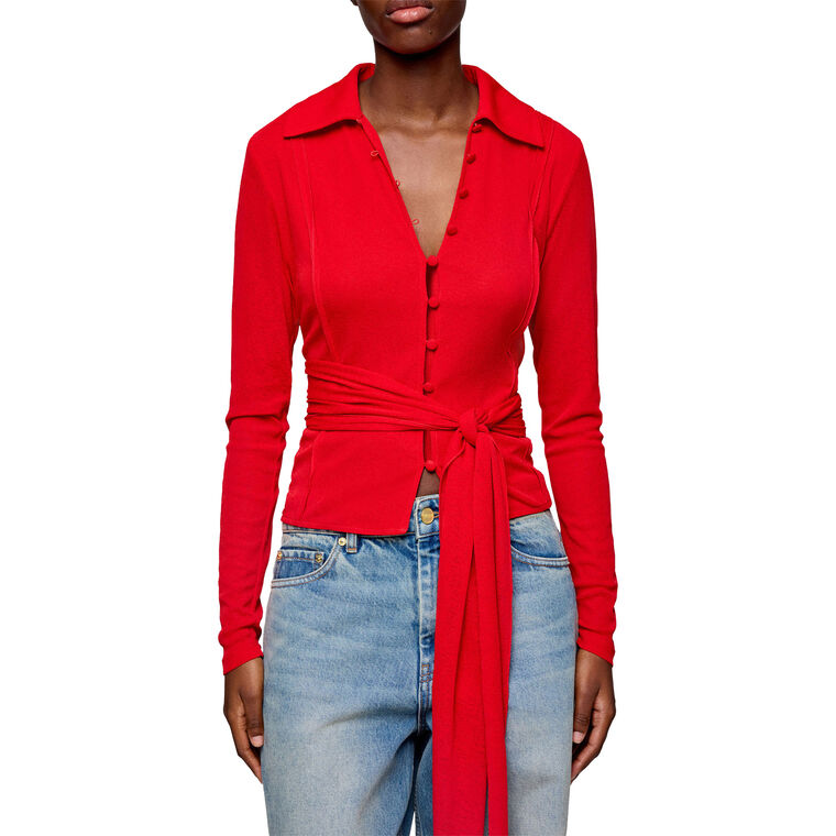 Long Sleeve Marl Mesh Tie Blouse image number null