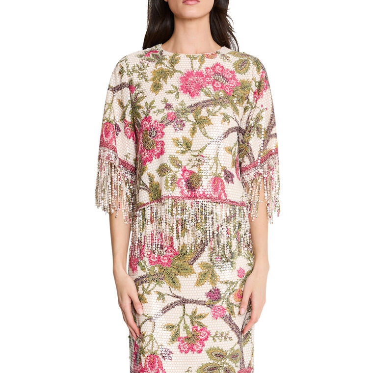 Celina Short Sleeve Floral Sequin Blouse image number null