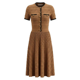 Short Sleeve Pointelle Knit Belted Midi Dress