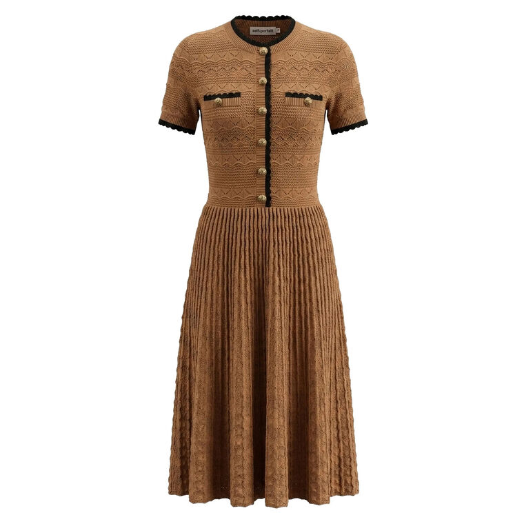 Short Sleeve Pointelle Knit Belted Midi Dress image number null