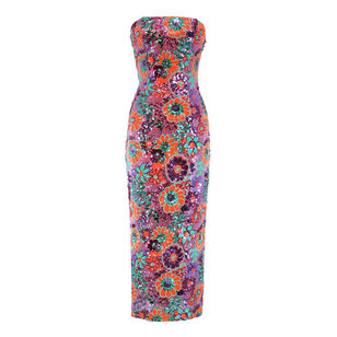 Bonnie Strapless Floral Sequin Midi Dress
