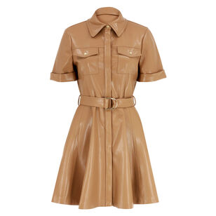 Lucy Short Sleeve Belted Vegan Leather Utility Mini Dress