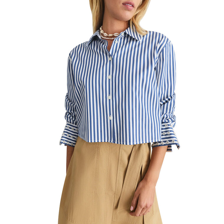 Largaux Long Sleeve Button-Up Top With Embellished Cuffs image number null