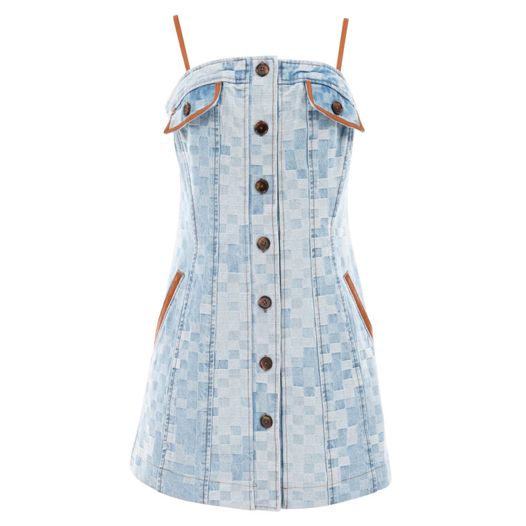 Luis Sleeveless Patchwork Denim Mini Dress image number null
