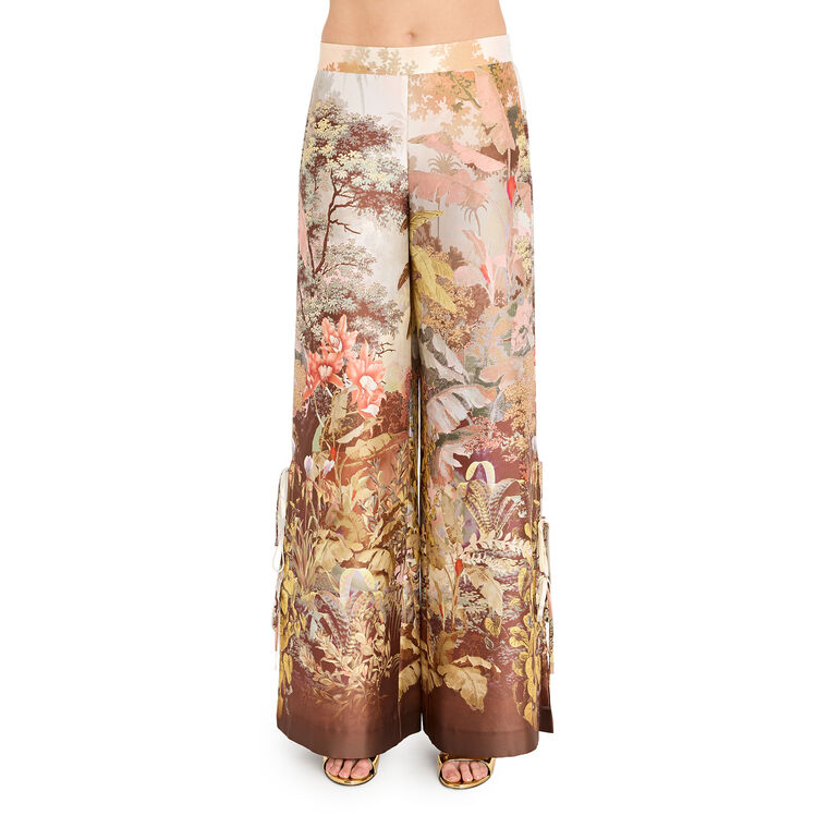 Helena Wide-Leg Botanical-Print Pants image number null