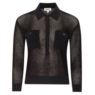 Carine Long Sleeve Pointelle Knit Collared Sweater