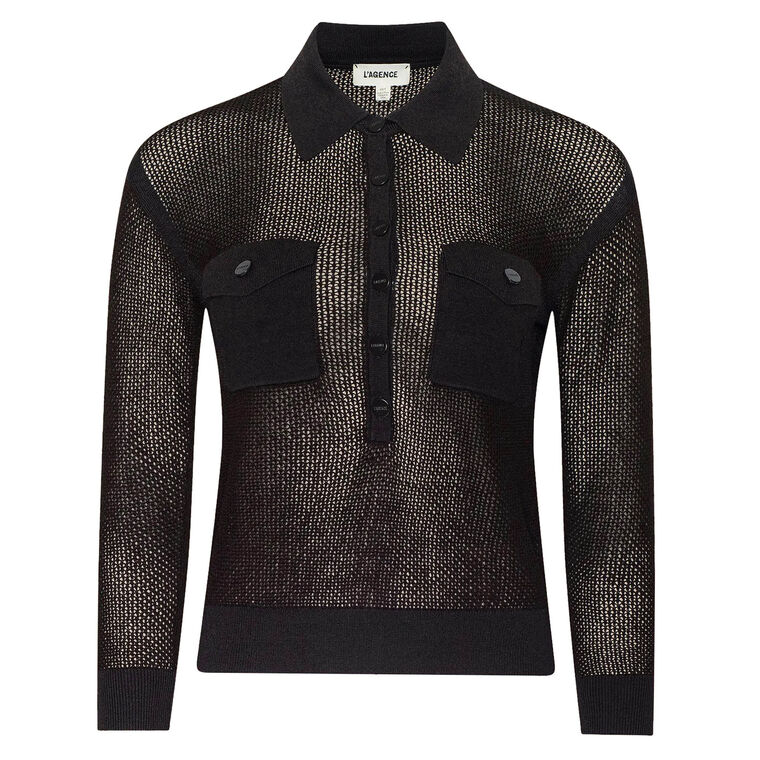 Carine Long Sleeve Pointelle Knit Collared Sweater image number null