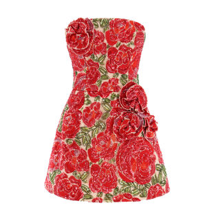 Caprice Strapless Sequin Floral Mini Dress With 3D Detail