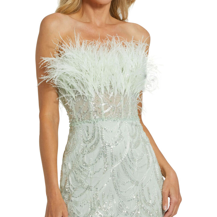 Strapless Feather Bustier Gown With Embroidery image number null