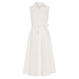 Leya Sleeveless Belted Eyelet Midi Dress