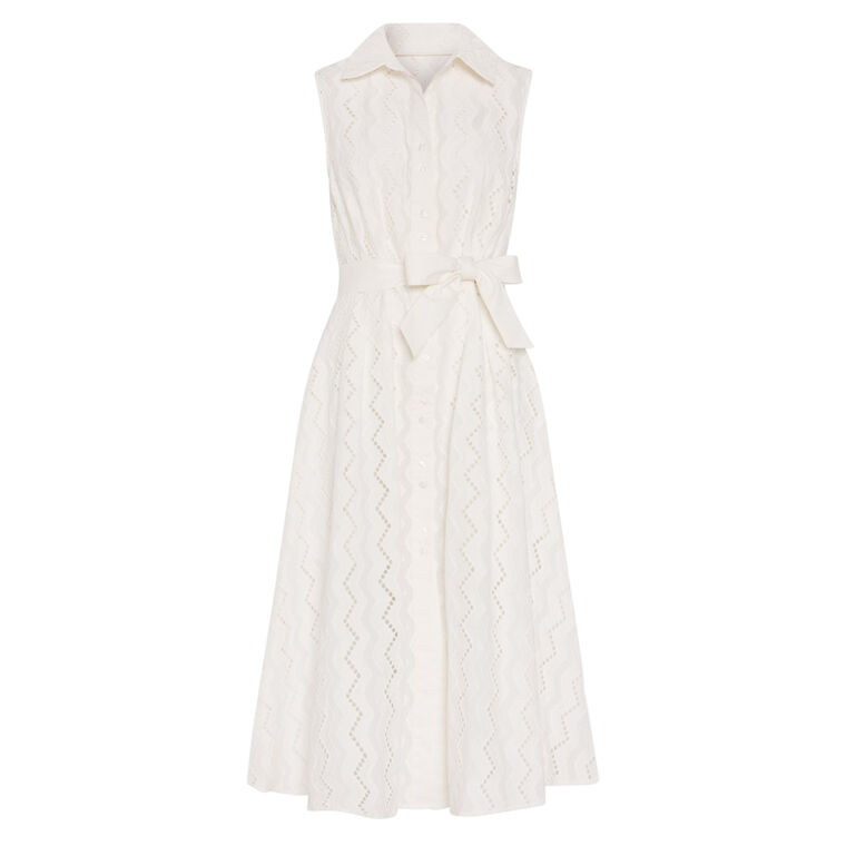 Leya Sleeveless Belted Eyelet Midi Dress image number null