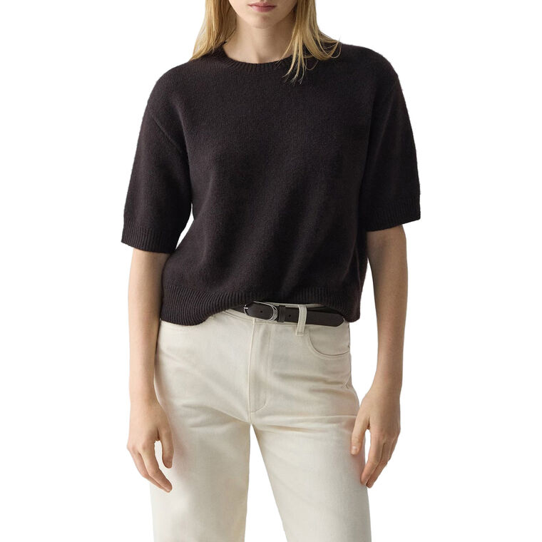 Short Sleeve Cropped Crewneck Cashmere Tee image number null