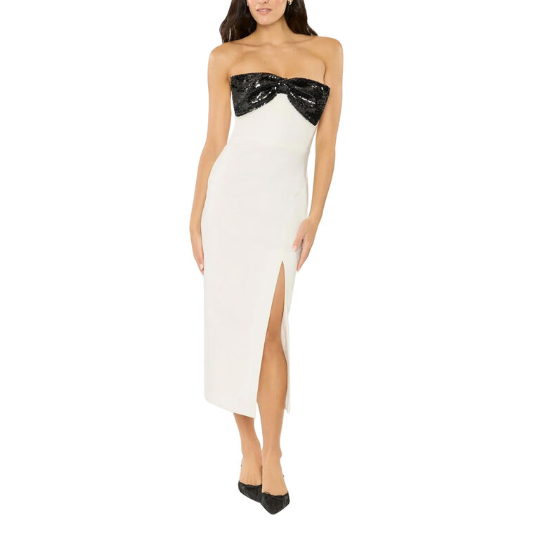 Sariah Strapless Bow Detail Midi Dress With Side Slit image number null