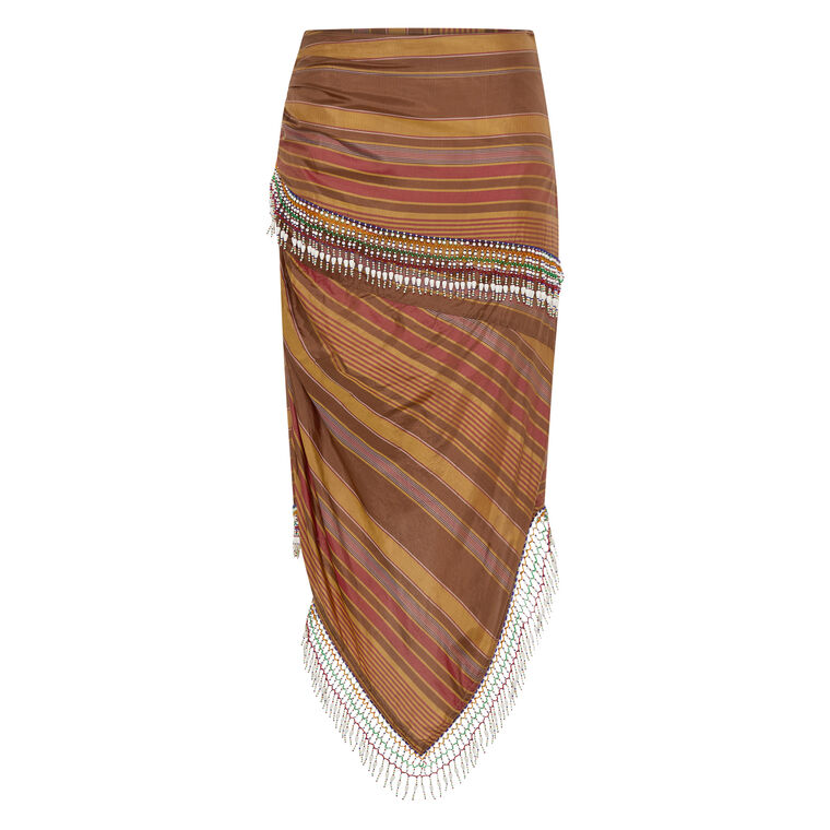 Aegis Beaded Hem Silk Midi Skirt image number null
