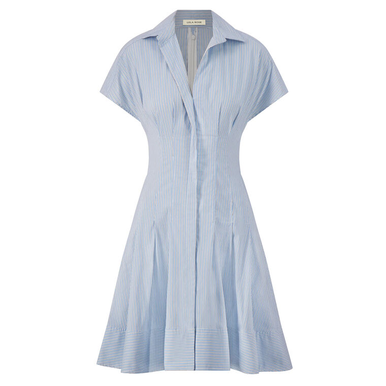 Short Sleeve Striped Cotton Poplin Mini Dress image number null