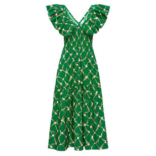 Leona V-Neck Ruffle Sleeve Midi Dress