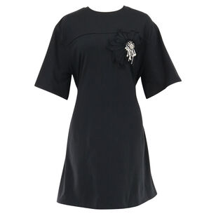 Short Sleeve Floral Applique T-Shirt Dress