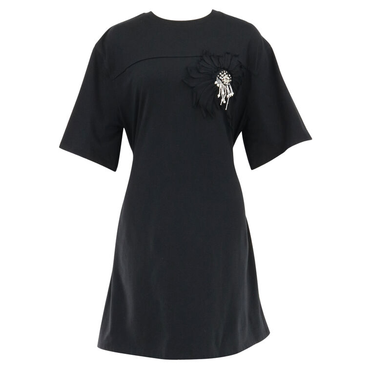 Short Sleeve Floral Applique T-Shirt Dress image number null