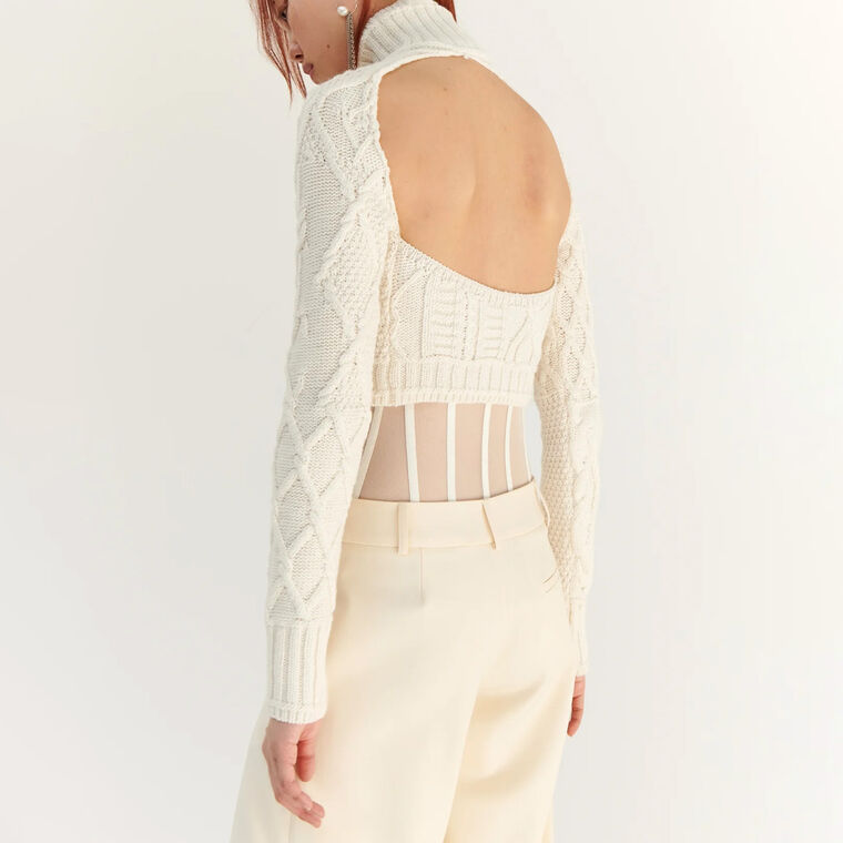 Cropped Cable Cutout Sweater image number null