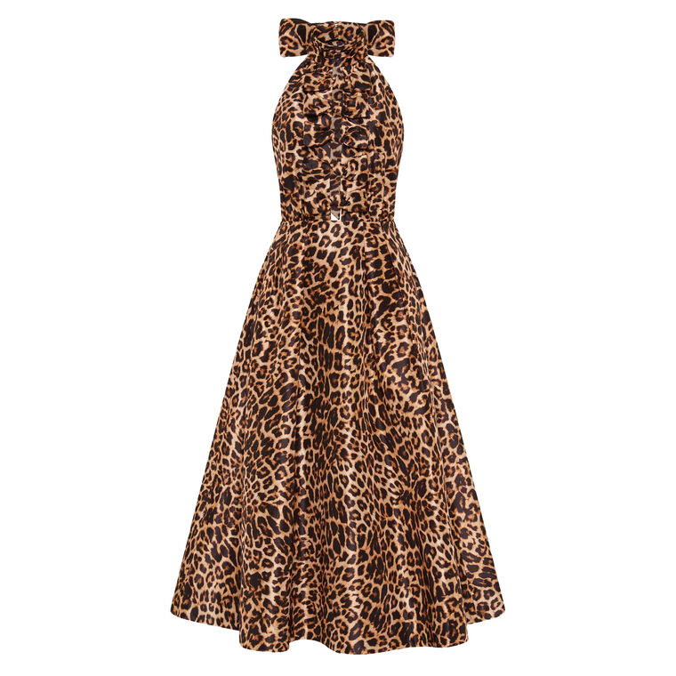 Clarice Sleeveless Halterneck Leopard Print Midi Dress image number null