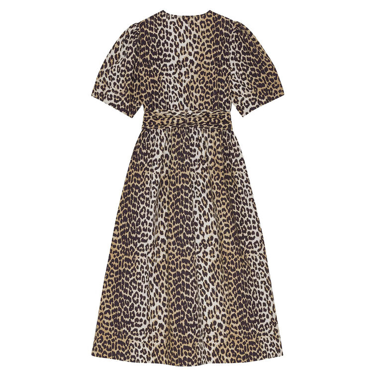 Leopard Printed Cotton Tie Strap Midi Dress image number null