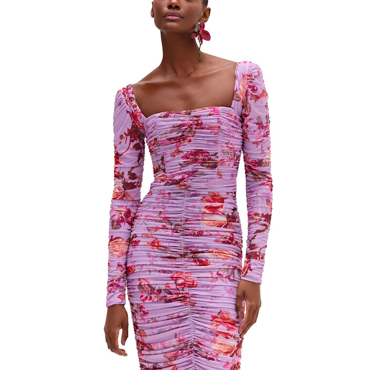 Floral Haze Stretch Tulle Midi Dress image number null
