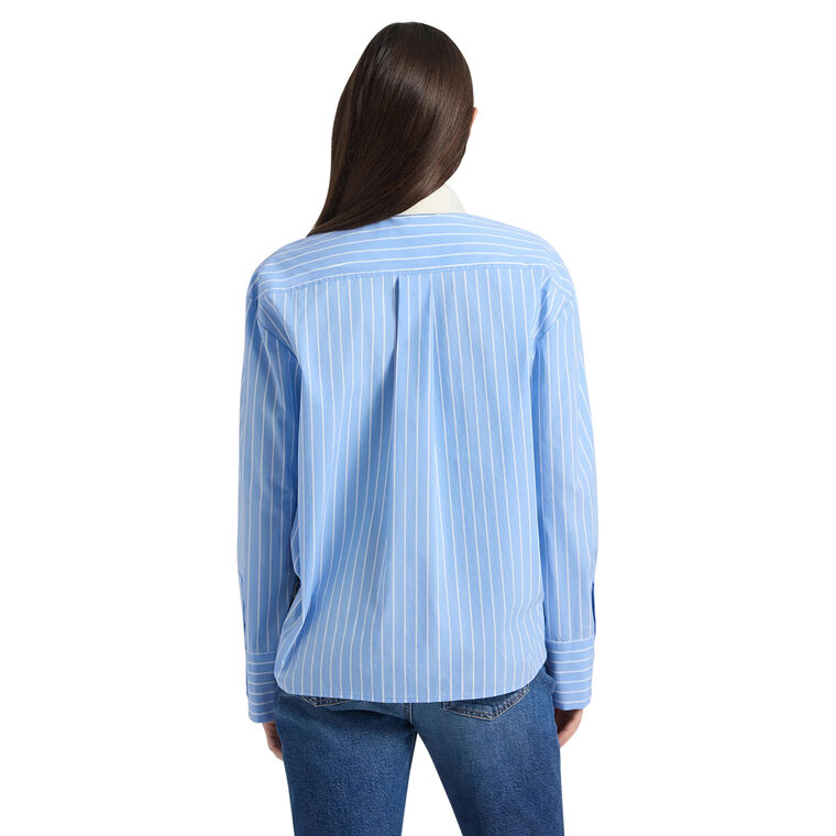 Coral Stripe Poplin Shirt With Removable Collar image number null
