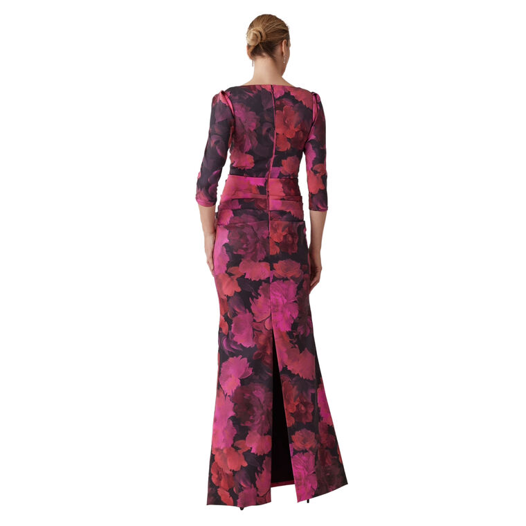 Floral Stretch Mikado Ruched Gown image number null