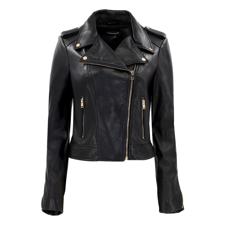 Donna Gold Hardware Iconic Leather Biker Jacket image number null