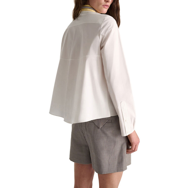 Poplin Power Long Sleeve Knit Collar Blouse image number null