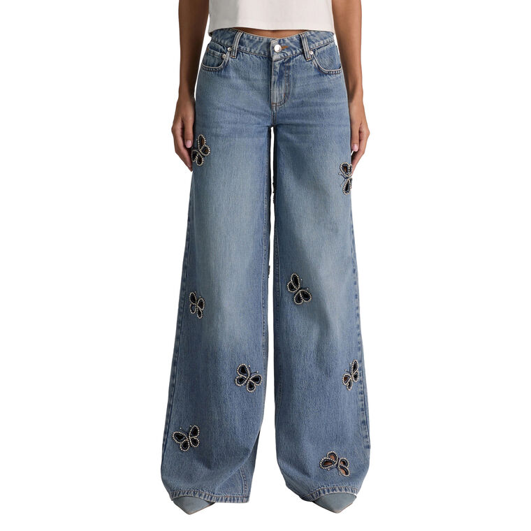 Amazing Low Rise Embellished Cutout Wide-Leg Jean image number null