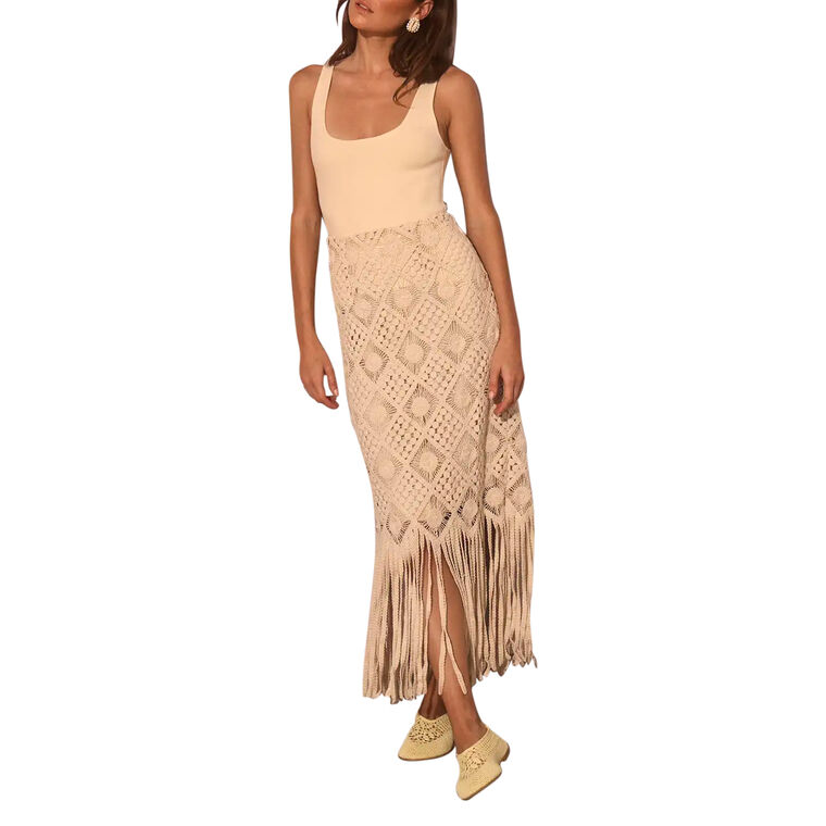 Rivington Macrame Fringe Trim Midi Skirt image number null