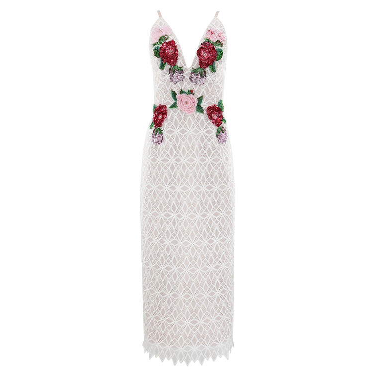 Domenique Sequin Floral Applique Midi Dress image number null