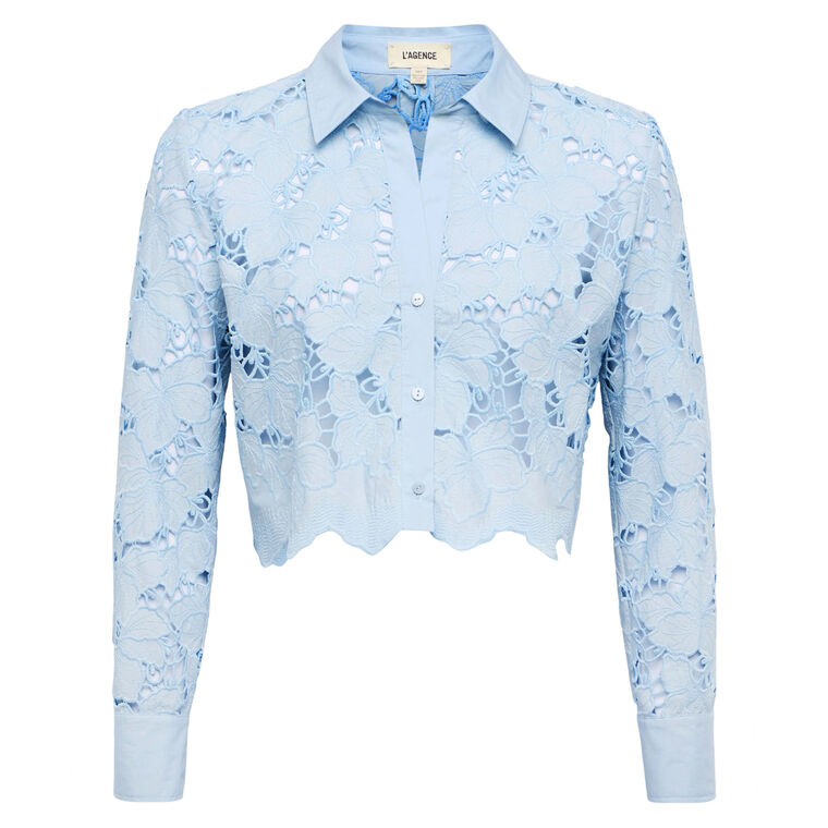 Seychelle Lace Cropped Buttondown Blouse image number null