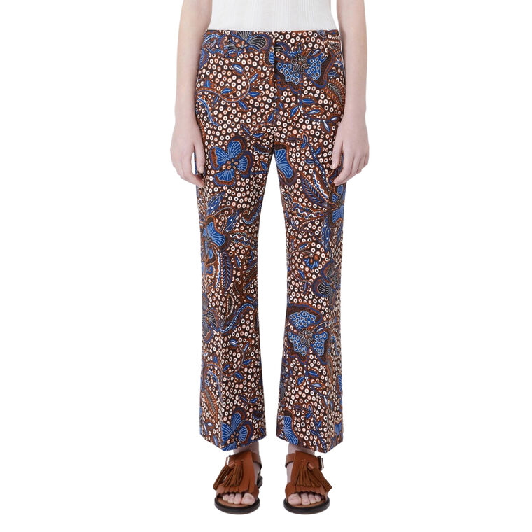 Donde Printed Basketweave Cotton Cropped Trousers image number null