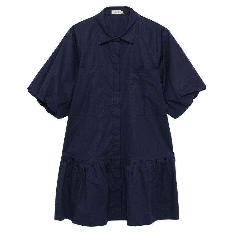 Crissy Cotton Poplin Balloon Short Sleeve Mini Shirt Dress image number null
